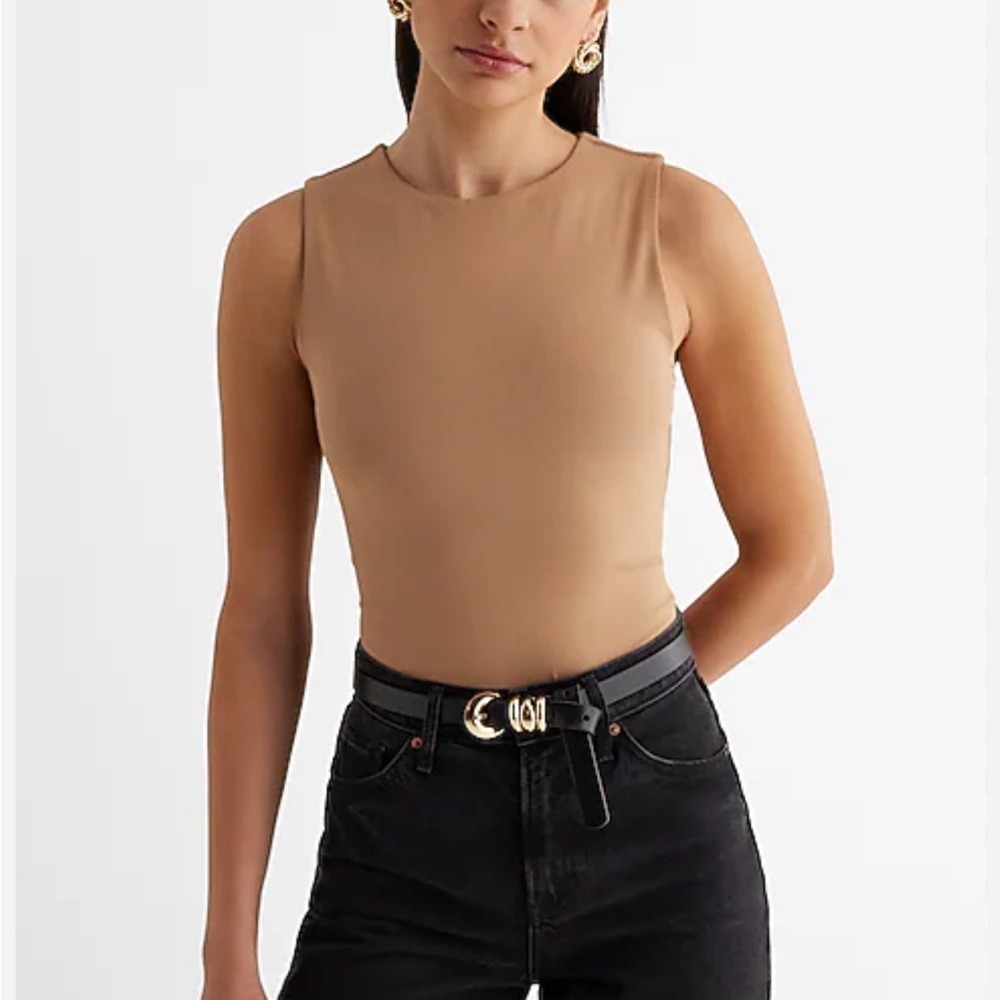 Express Sculpt Bodysuit Square Neck High Compression Sleeveless Tan Top XL NWT